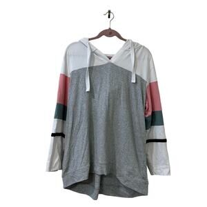 T by Talbots Womens 1X Gray Striped Lightweight Hooded Sweatshirt Athleisure